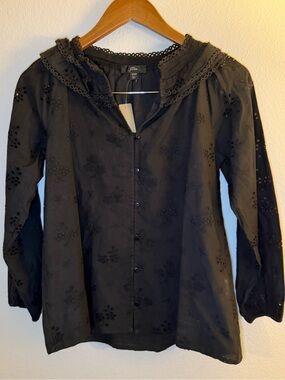 J. Crew Black Eyelet Button-Front Shirt